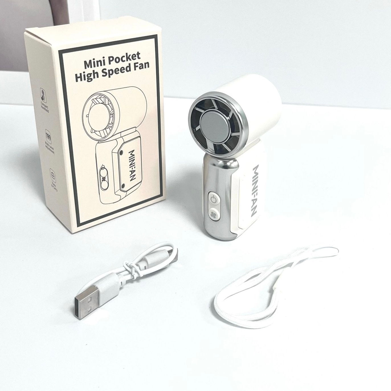 [White] Handheld High-Speed Pocket Fan | Portable USB Rechargeable (SM1037)