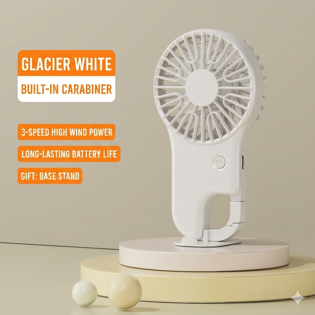 [White] Portable Mini Rechargeable Silent Fan with Hanging Hook (SM1048)