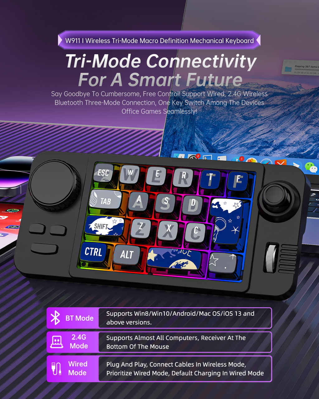 [Black] MKESPN SXS-W911 Wireless RGB Gaming Keyboard (SM1046)