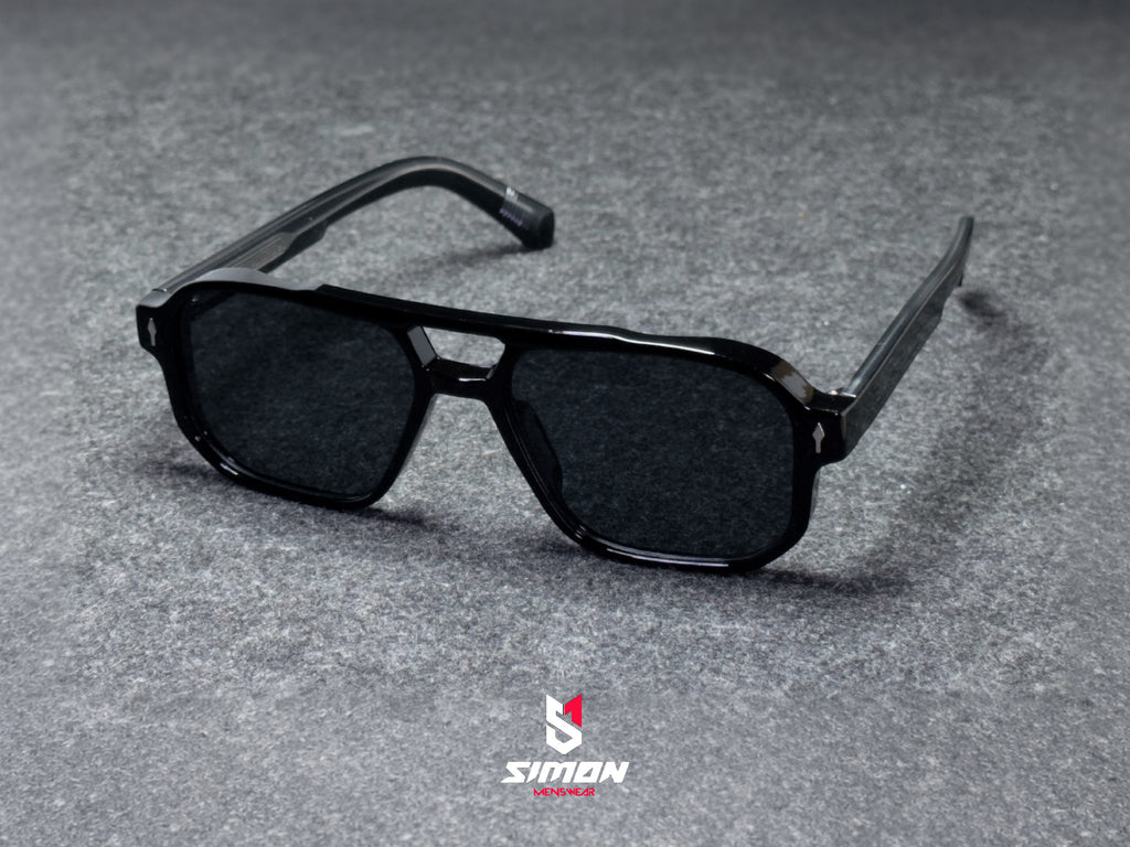 Sand Black Pilot Style UV400 Squre Frame Sunglass (SM1023)