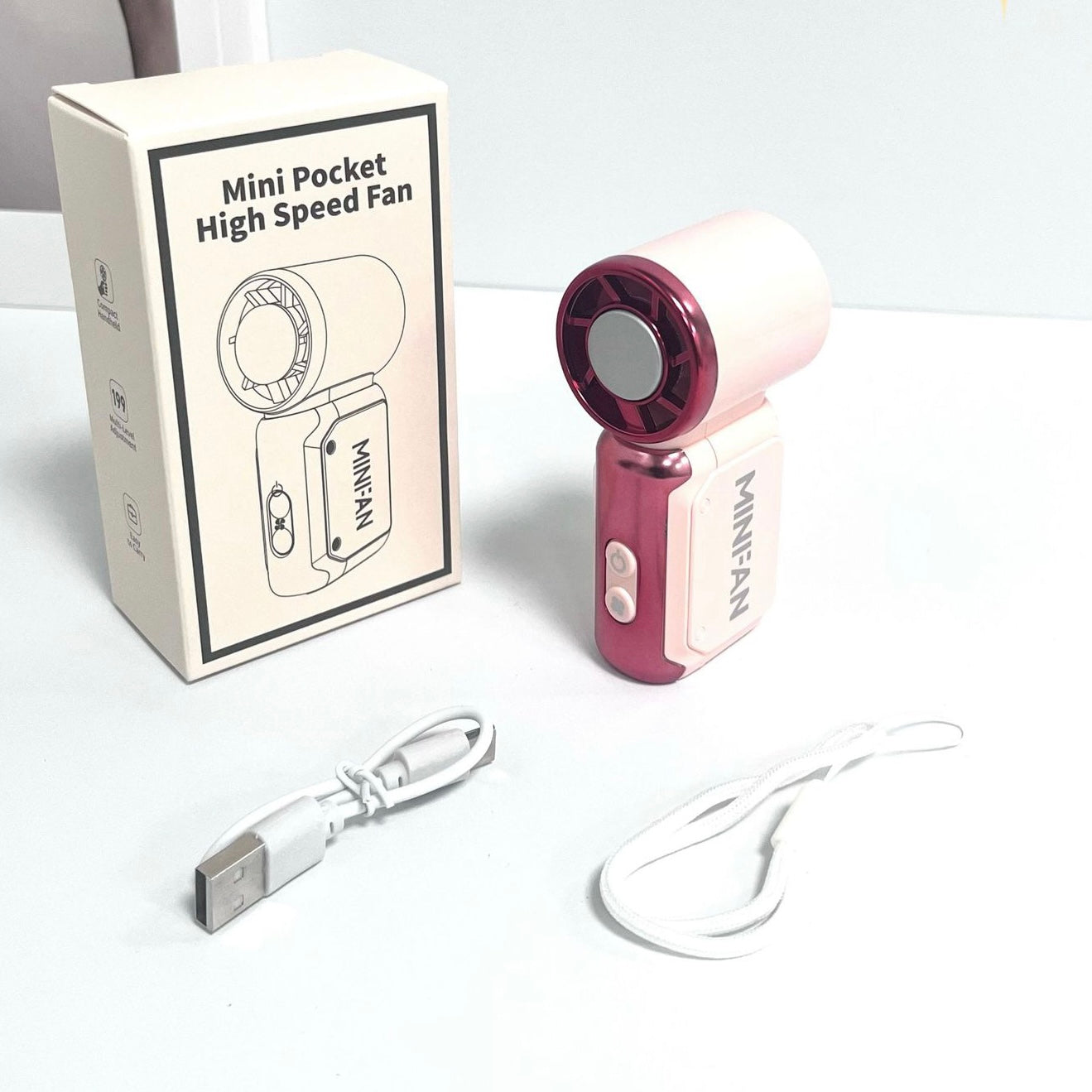 [Pink] Handheld High-Speed Pocket Fan | Portable USB Rechargeable (SM1040)