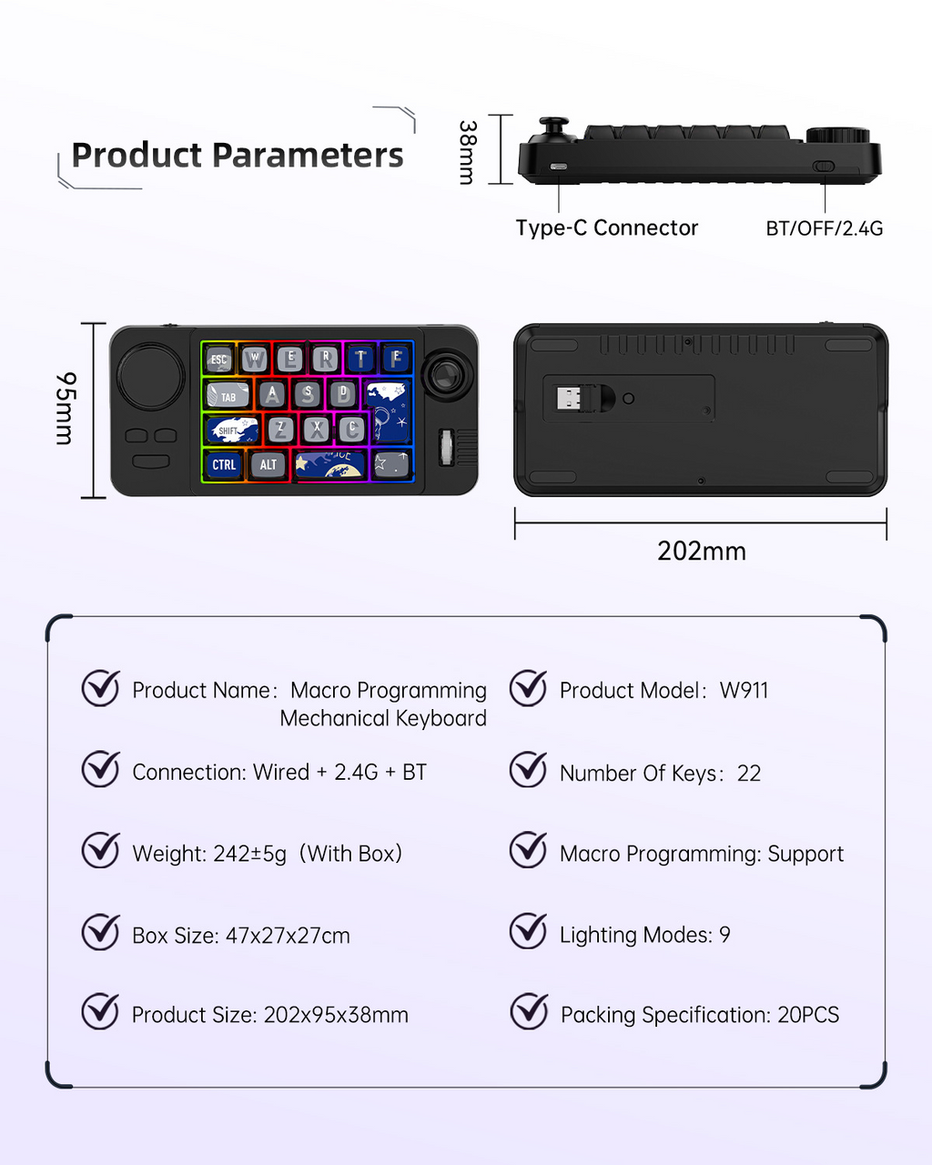[Black] MKESPN SXS-W911 Wireless RGB Gaming Keyboard (SM1046)