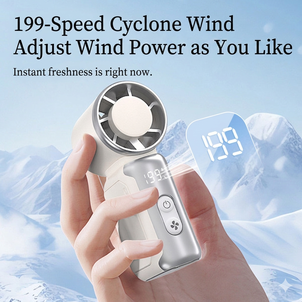 [White] Handheld High-Speed Pocket Fan | Portable USB Rechargeable (SM1037)